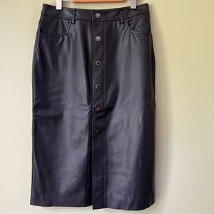 ⭐️ SALE $15 ⭐️ Joe Fresh Vegan Faux Leather Button Pockets Midi Pencil Skirt